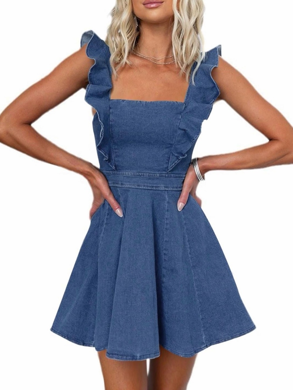 Utcoco Ruffle Denim Mini Dress